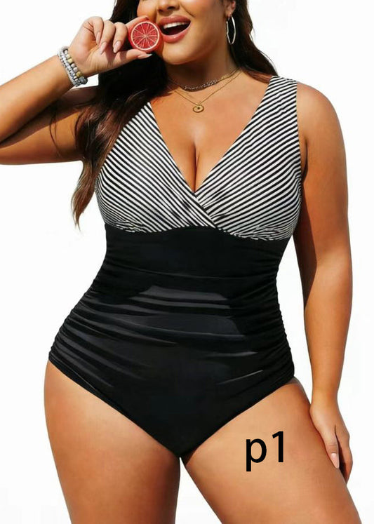 Plus Size Bodysuit Med Stribet V-hals Til Kvinder 0