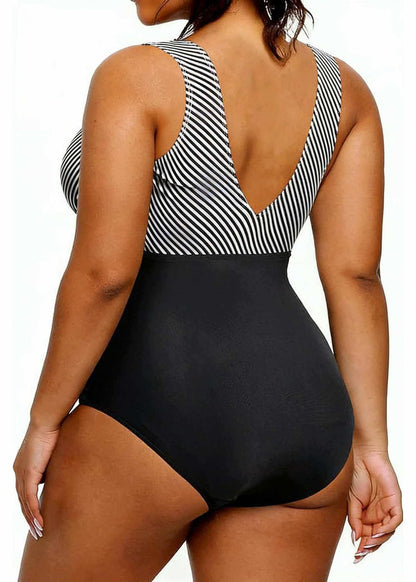 Plus Size Bodysuit Med Stribet V-hals Til Kvinder 4
