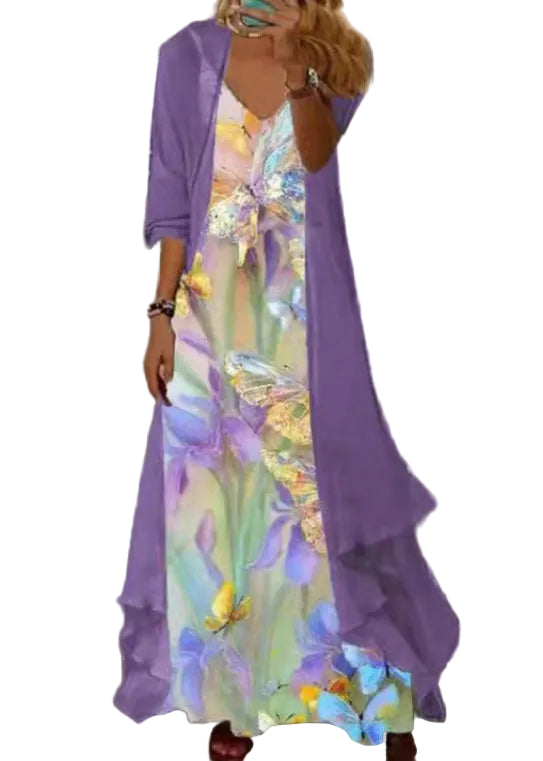 Plus Size Chiffon To-delt Sæt med V-hals 0