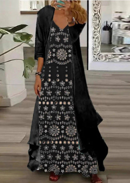 Plus Size Chiffon To-delt Sæt med V-hals 1