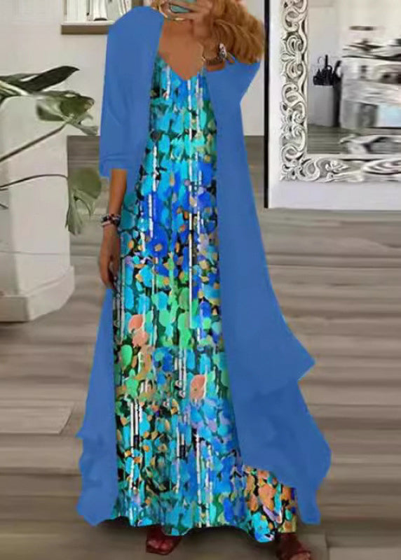 Plus Size Chiffon To-delt Sæt med V-hals 3