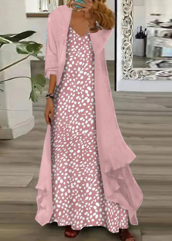 Plus Size Chiffon To-delt Sæt med V-hals 4