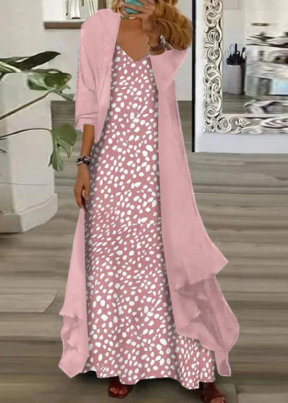 Plus Size Chiffon To-delt Sæt med V-hals 4