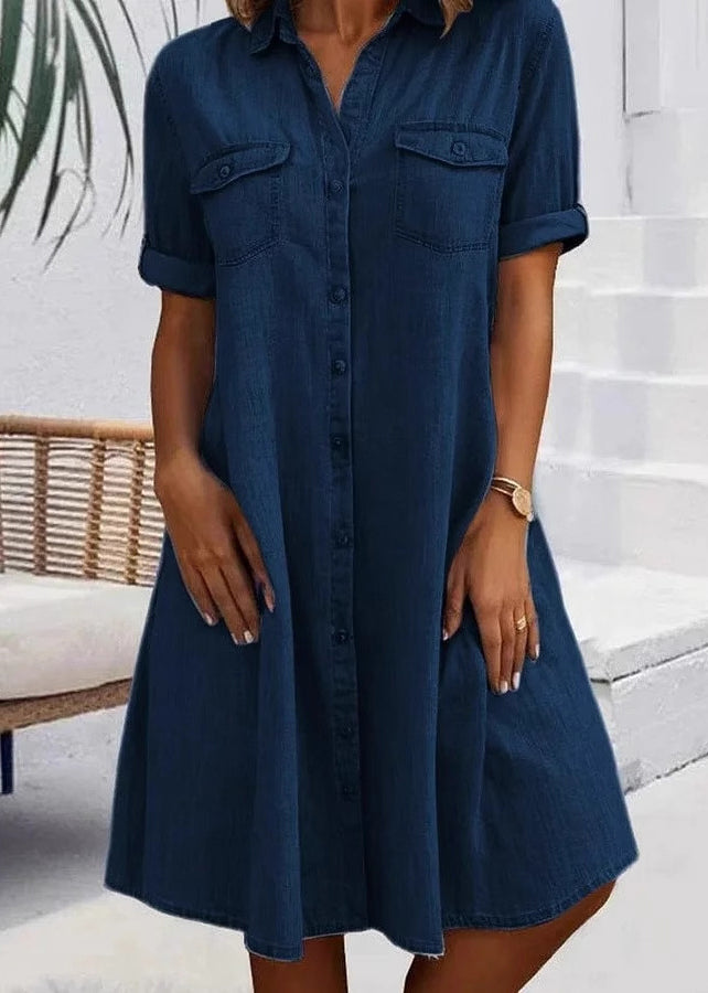 Plus Size Denimkjole med Peter Pan Krave og Lommer 1