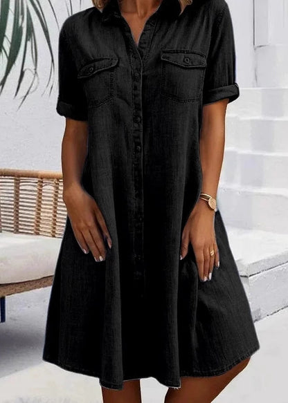Plus Size Denimkjole med Peter Pan Krave og Lommer 2
