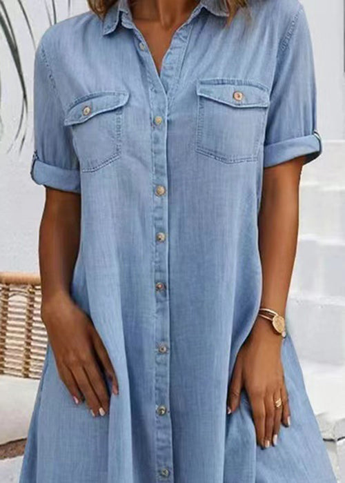 Plus Size Denimkjole med Peter Pan Krave og Lommer 3