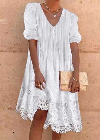Plus Size Kjole V-Hals Med Blonde Detaljer Til Fest 0