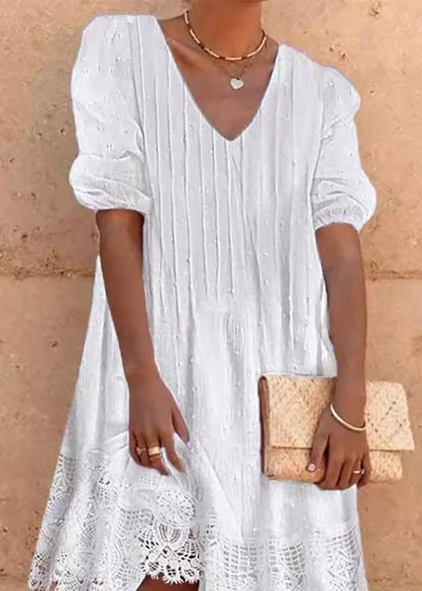 Plus Size Kjole V-Hals Med Blonde Detaljer Til Fest 1