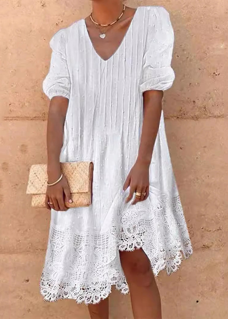 Plus Size Kjole V-Hals Med Blonde Detaljer Til Fest 2