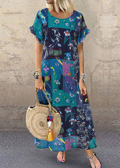 Plus Size Kortærmet Bohemian Kjole Med Unikt Print 1