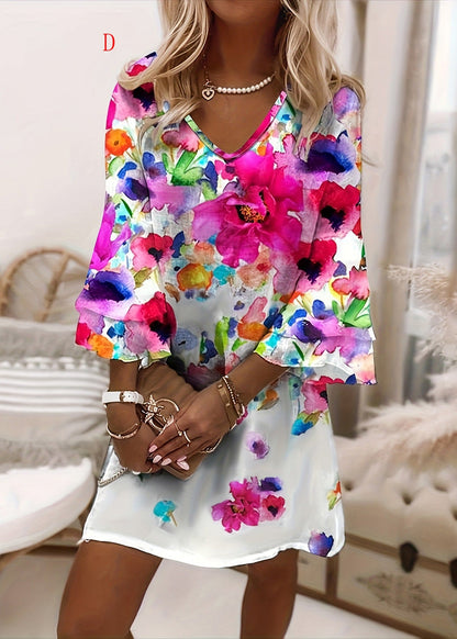 Plus Size Mid Dress V-hals Print 3