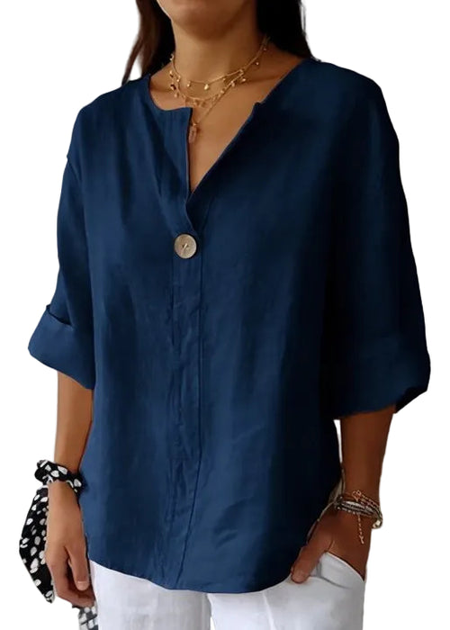 Plus Size Top med V-hals og Knapper 0