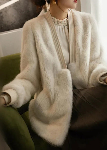 Plus Size V Neck Mink Hair Frakke med Lange Ærmer 1