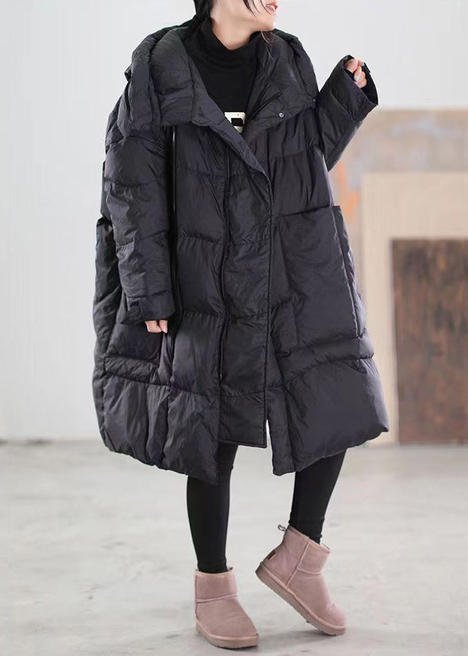 Plus Size Vinterfrakke med Hættelommer og Patchwork 1
