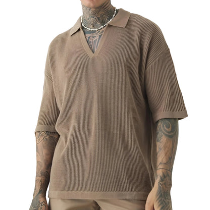 Polo Shirt Mænd Boxy Stil V-Udskæring Korte Ærmer 0