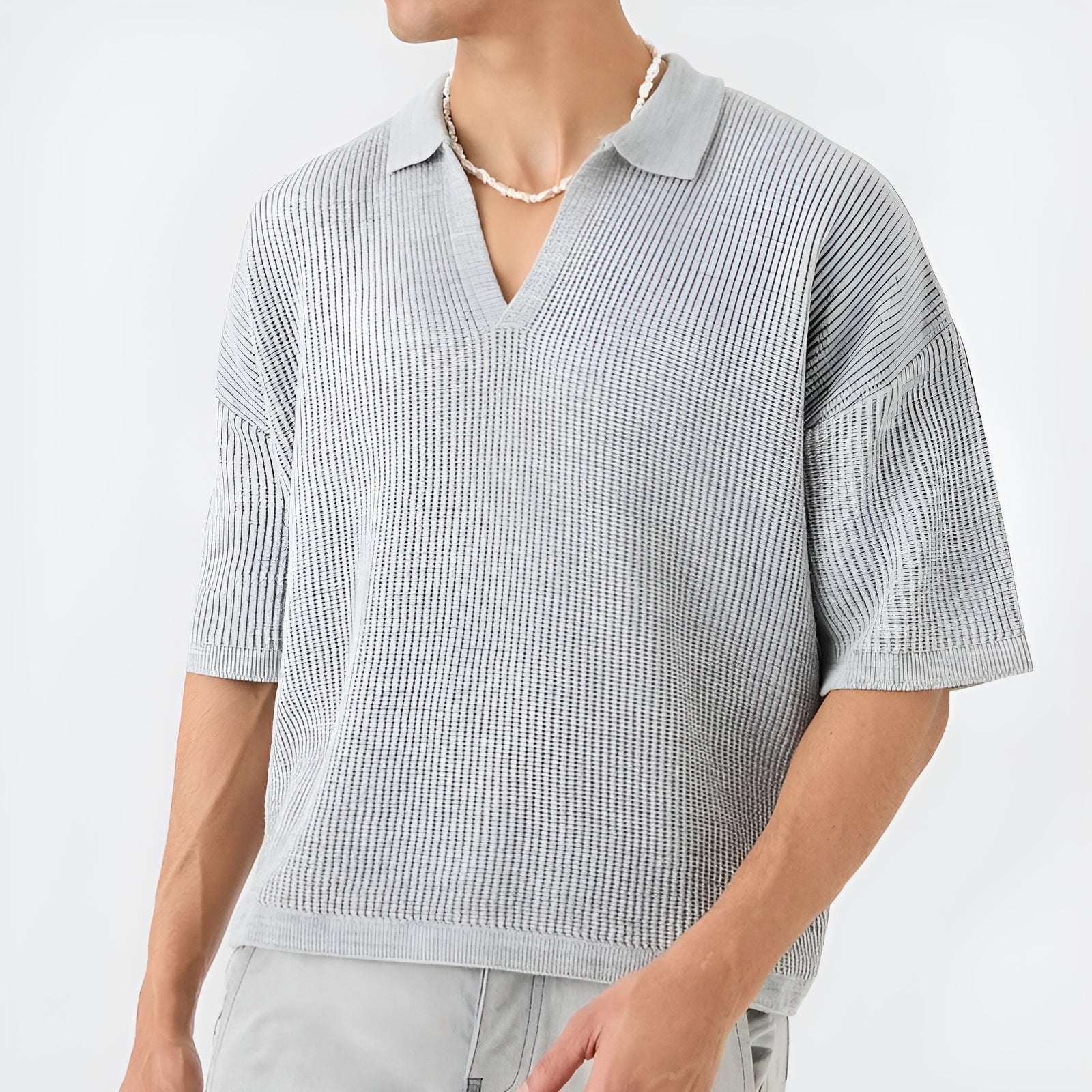 Polo Shirt Mænd Boxy Stil V-Udskæring Korte Ærmer 2