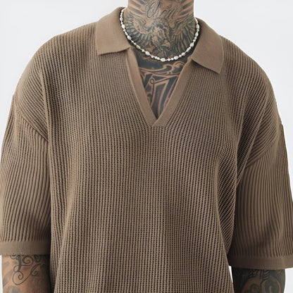 Polo Shirt Mænd Boxy Stil V-Udskæring Korte Ærmer 4