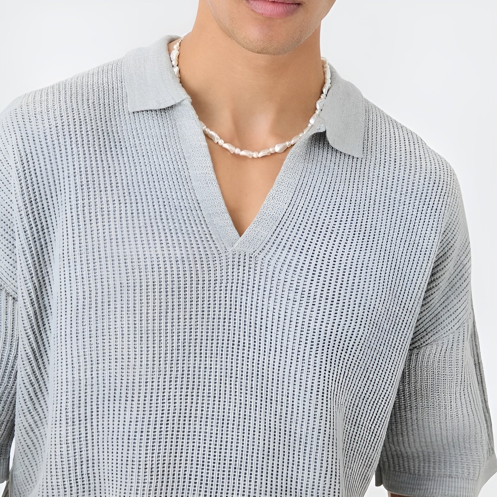Polo Shirt Mænd Boxy Stil V-Udskæring Korte Ærmer 5
