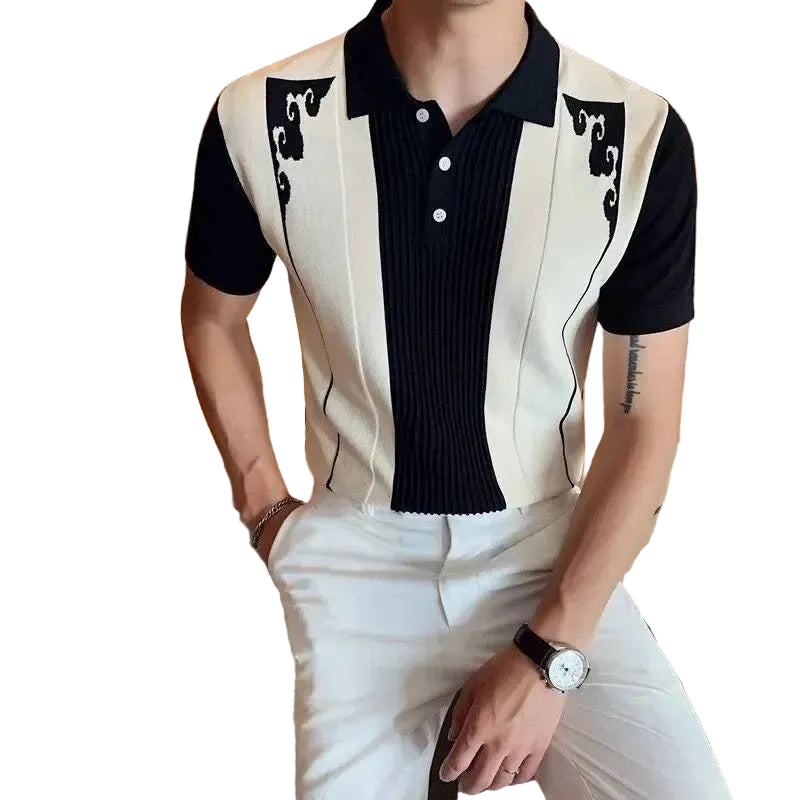 Polo Shirt Mænd Kortærmet med Kontrastpaneler Moderne Stil 0
