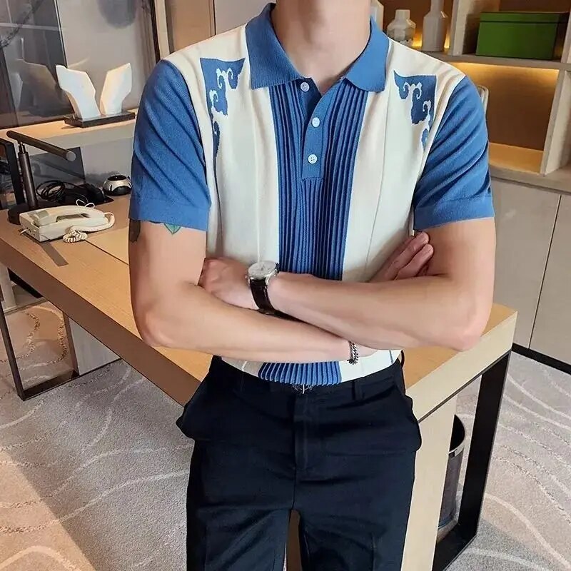 Polo Shirt Mænd Kortærmet med Kontrastpaneler Moderne Stil 1