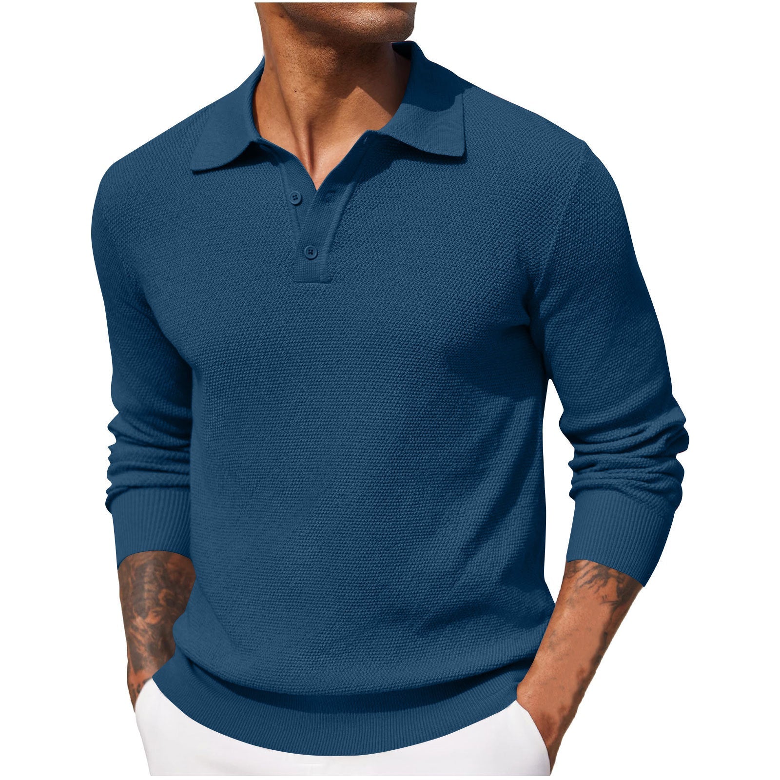 Polo Shirt Mænd med Lange Ærmer – Slank og Afslappet Stil 0