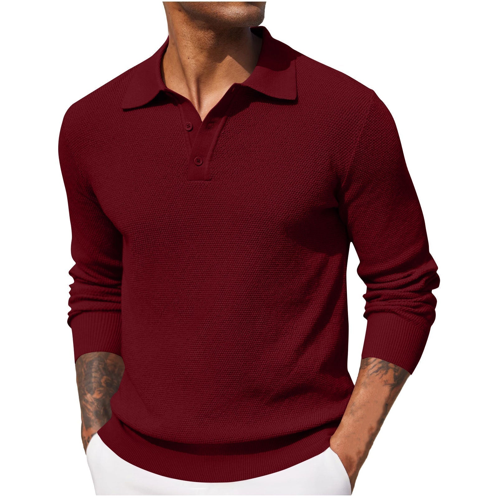 Polo Shirt Mænd med Lange Ærmer – Slank og Afslappet Stil 2