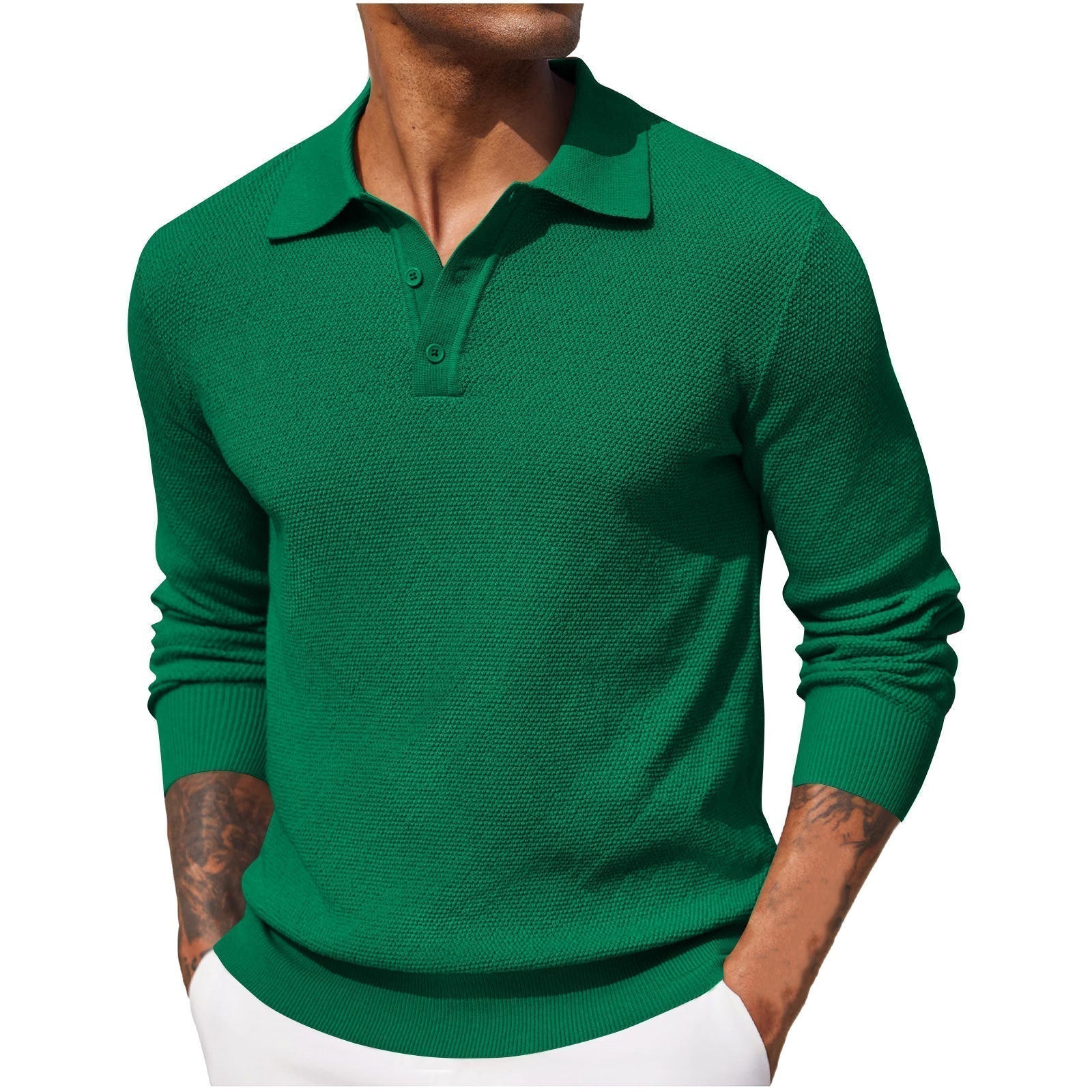 Polo Shirt Mænd med Lange Ærmer – Slank og Afslappet Stil 3