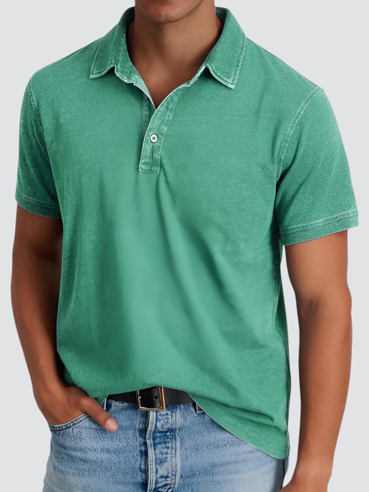 Polo Shirt Til Mænd Kortærmet Vintage Vasket Blød Stoff 1