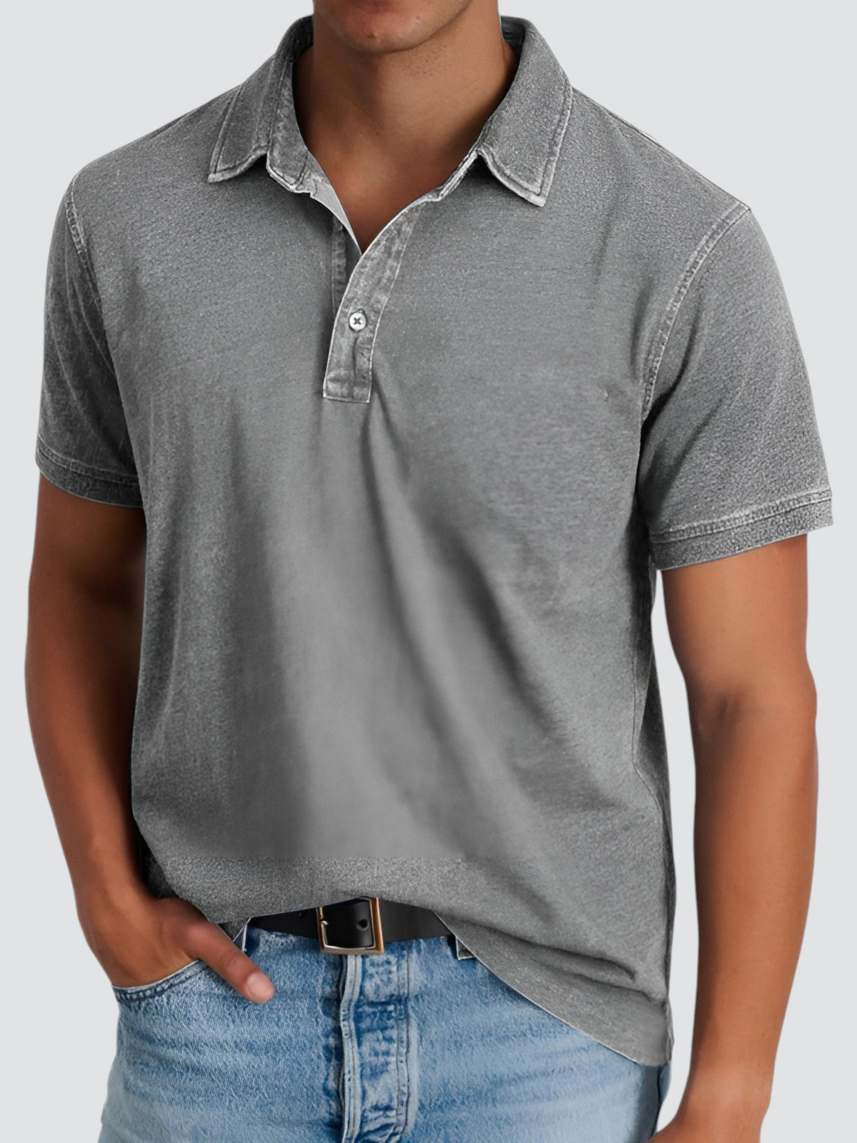 Polo Shirt Til Mænd Kortærmet Vintage Vasket Blød Stoff 2