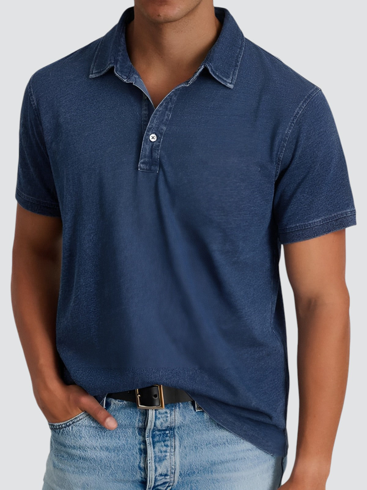 Polo Shirt Til Mænd Kortærmet Vintage Vasket Blød Stoff 3
