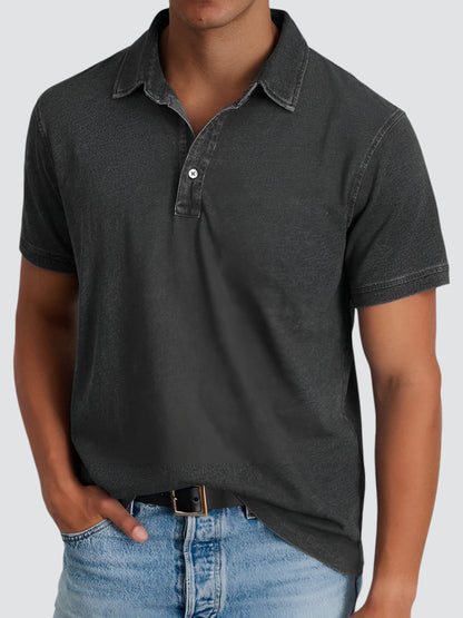 Polo Shirt Til Mænd Kortærmet Vintage Vasket Blød Stoff 4