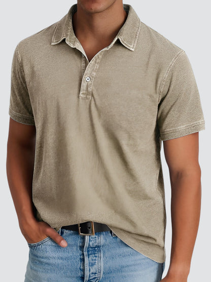 Polo Shirt Til Mænd Kortærmet Vintage Vasket Blød Stoff 5
