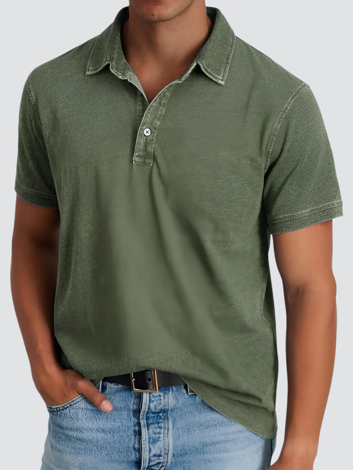 Polo Shirt Til Mænd Kortærmet Vintage Vasket Blød Stoff 6