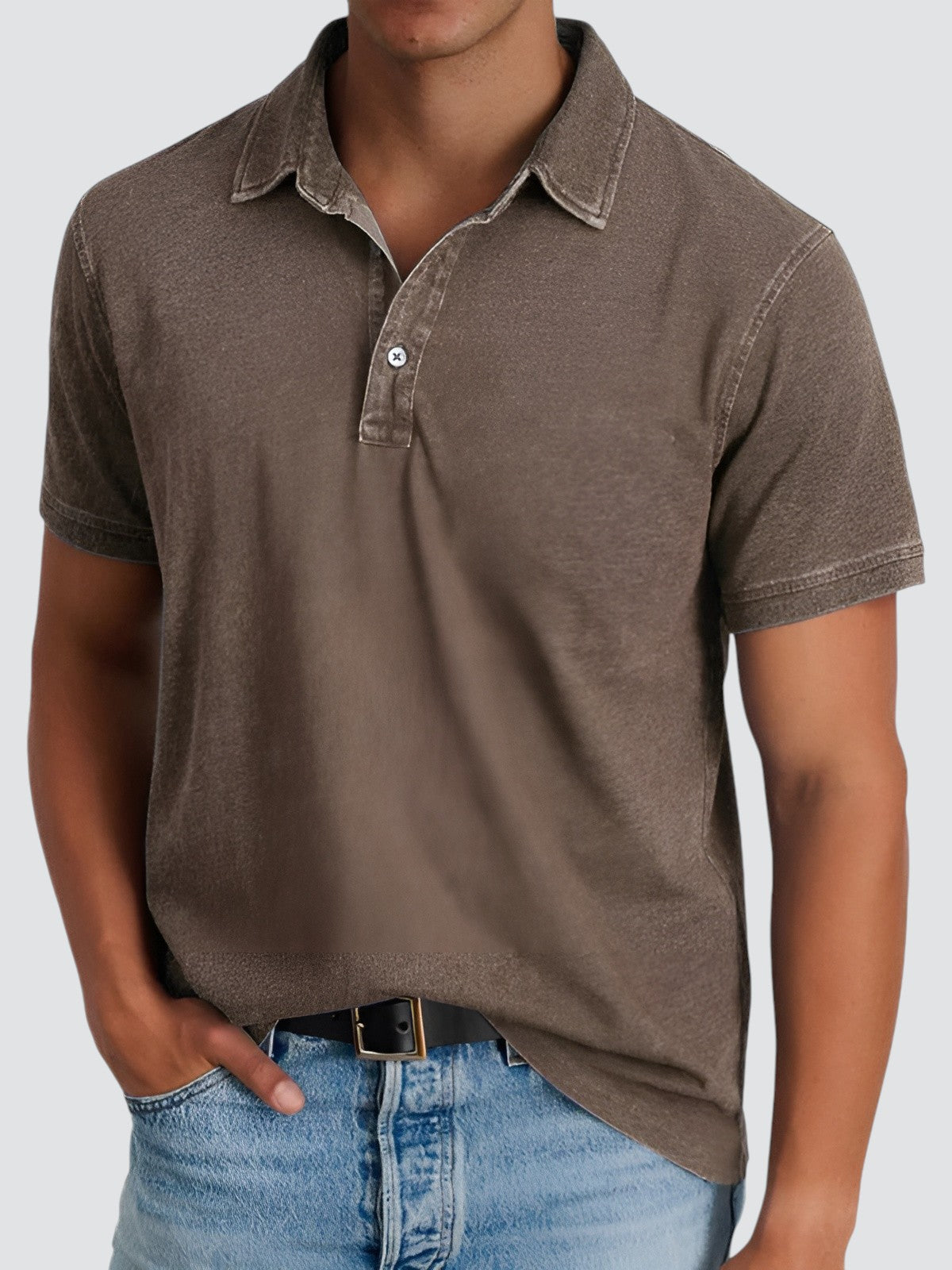 Polo Shirt Til Mænd Kortærmet Vintage Vasket Blød Stoff 7