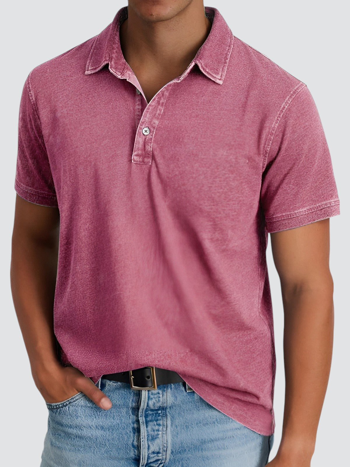 Polo Shirt Til Mænd Kortærmet Vintage Vasket Blød Stoff 9