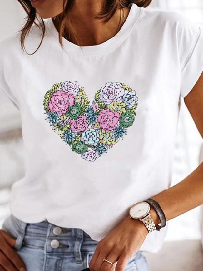 Kvinders T-shirt Slim Fit Print 100% Bomuld-4