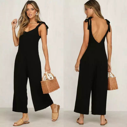 Dames Jumpsuit Løs Pasform Åben Ryg Let Materiale-4