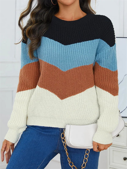 Kvinders Sweater Stribet Rund Hals Bomuldsblanding 4