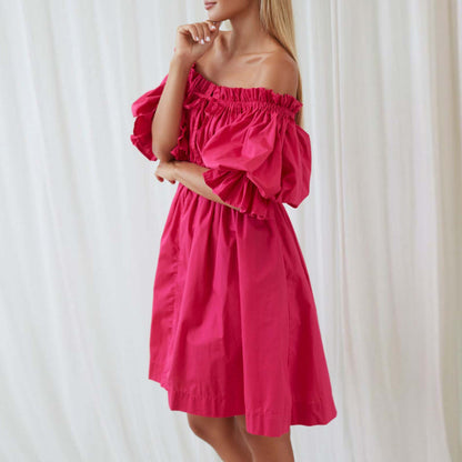 Damekjole Off-Shoulder Mini Med Korte Pofmuffer Polyester-2