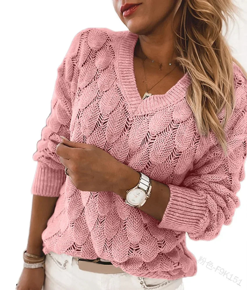 Damer V-Hals Sweater Moderne Akryl Uldblanding 2