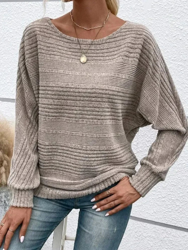 Kvinders Stribet Sweater Løs Pasform Blød Bomuldsblanding