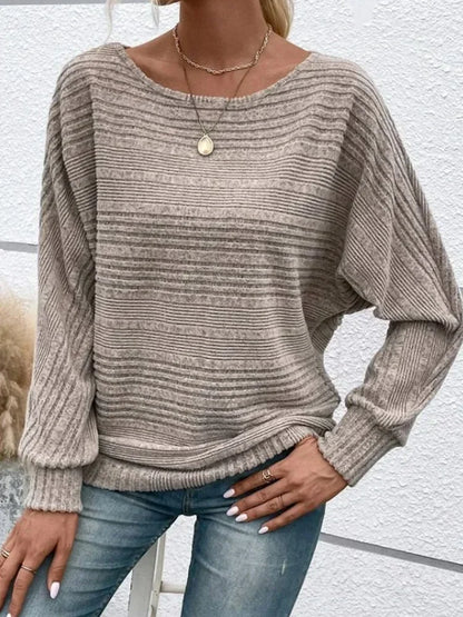 Kvinders Stribet Sweater Løs Pasform Blød Bomuldsblanding