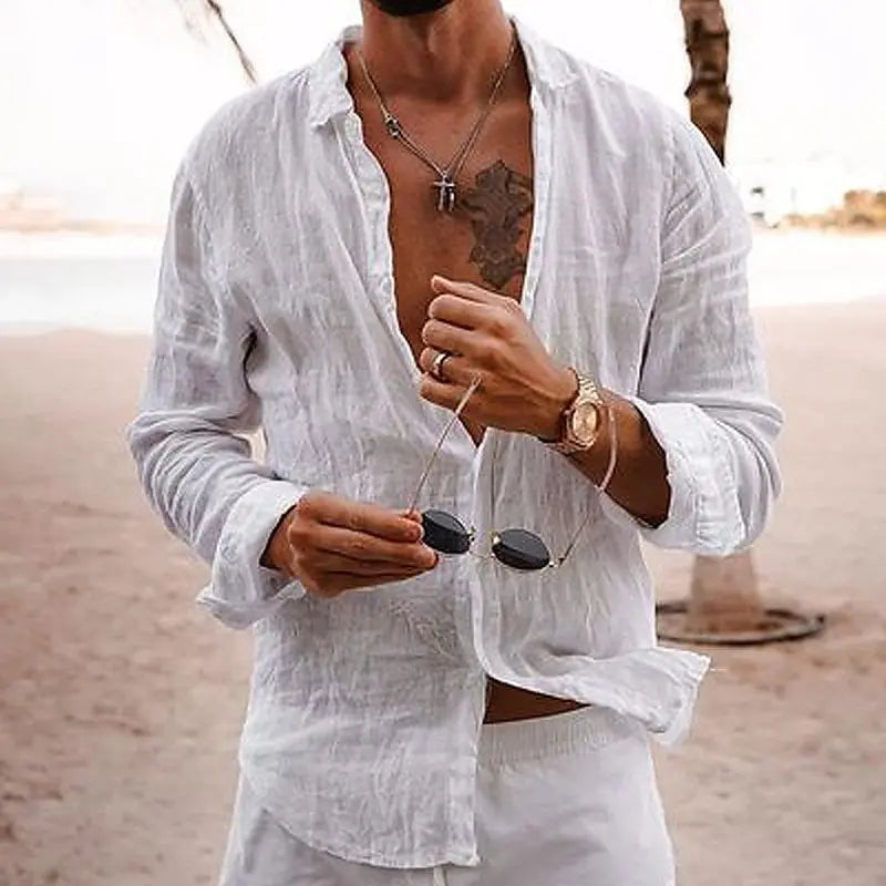 Herre Skjorte Kortærmet Linned-Cotton Casual 4
