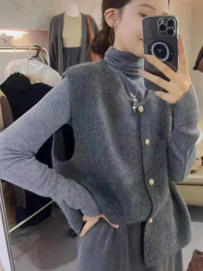 Kvinders Cardigan Klassisk Stil Med Knapper Blød Bomuldsblanding