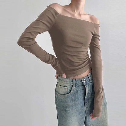 Ensfarvede langærmede off shoulder-toppe
