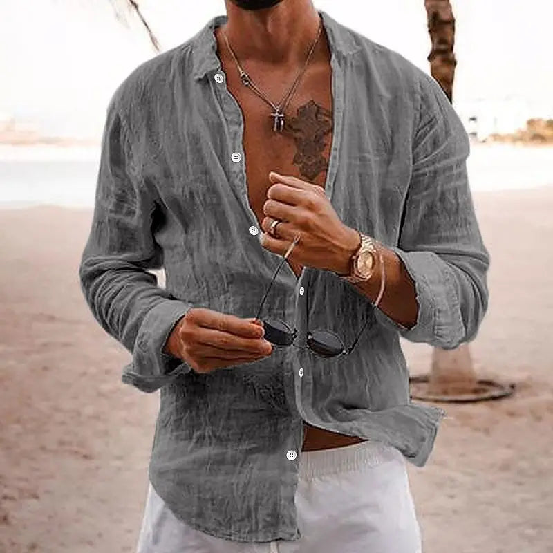 Herre Skjorte Kortærmet Linned-Cotton Casual 2