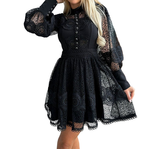 Damer Mini Kjole A-linje Høj Hals Polyester Blonder 2