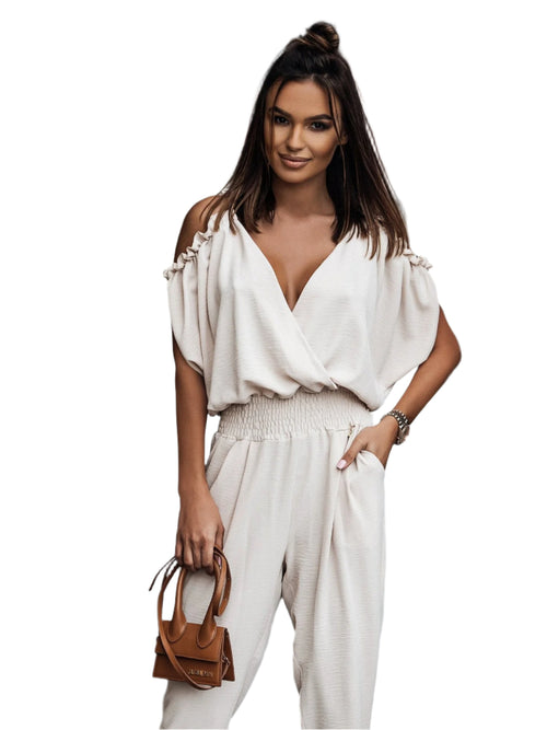 Kvindernes Jumpsuit Åbne Skuldre V-Hals Polyester-2