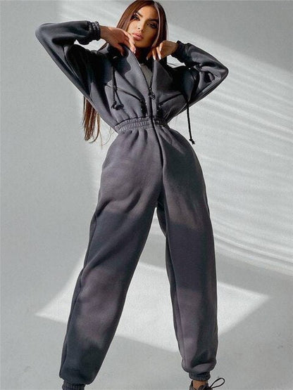 Dames Jumpsuit Casual Stil med Hætte Lynlås Blød Blandingsmateriale-2