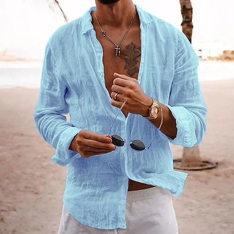 Herre Skjorte Kortærmet Linned-Cotton Casual 6